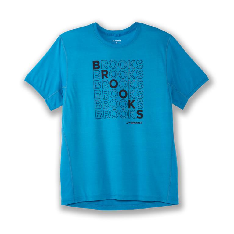 Brooks Distance Graphic - Mens Short Sleeve Running Shirt - Electric Blue/Repeat (24316UZQO)